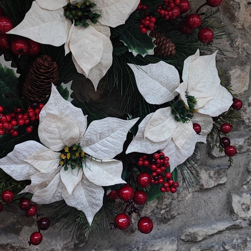 White Poinsettia Boxed Wreath