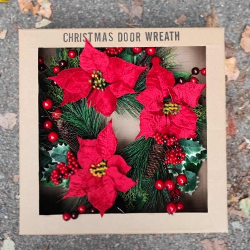 Red Poinsettia Boxed Wreath
