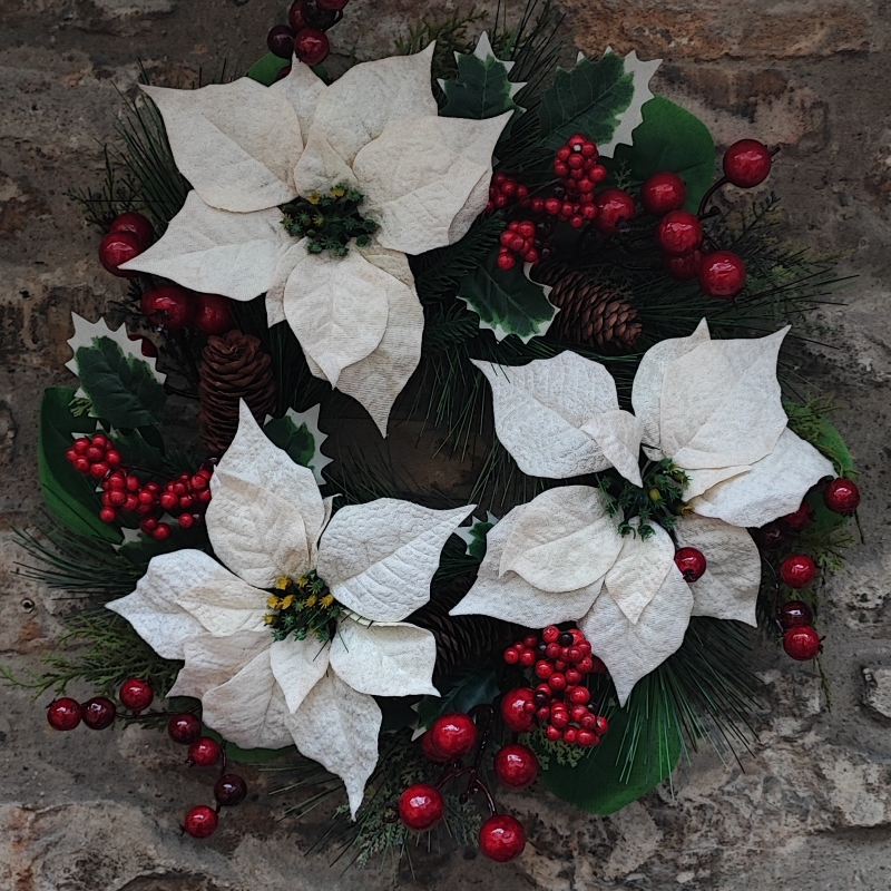 White Poinsettia Boxed Wreath