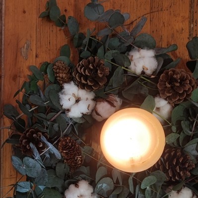 Eucalyptus and Cotton Centerpiece