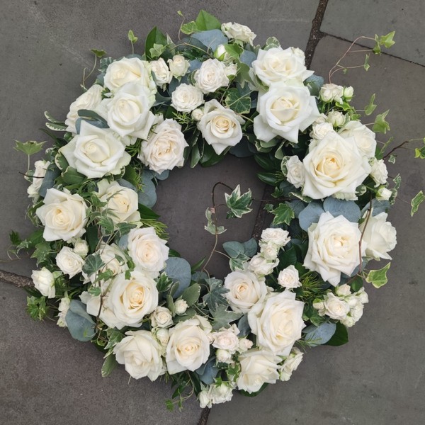 Large White Rose Wreath