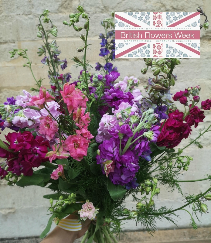 British grown Delphinium and Stock bouquet