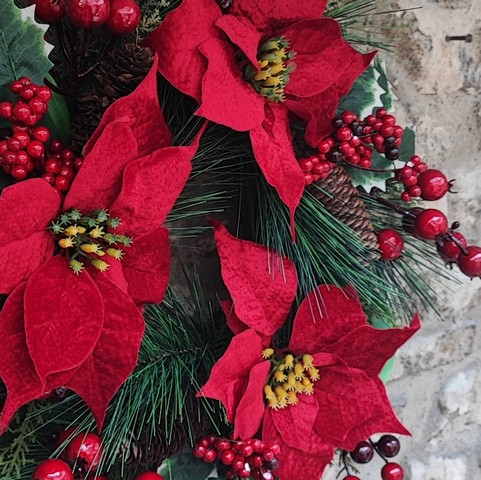 Red Poinsettia Boxed Wreath